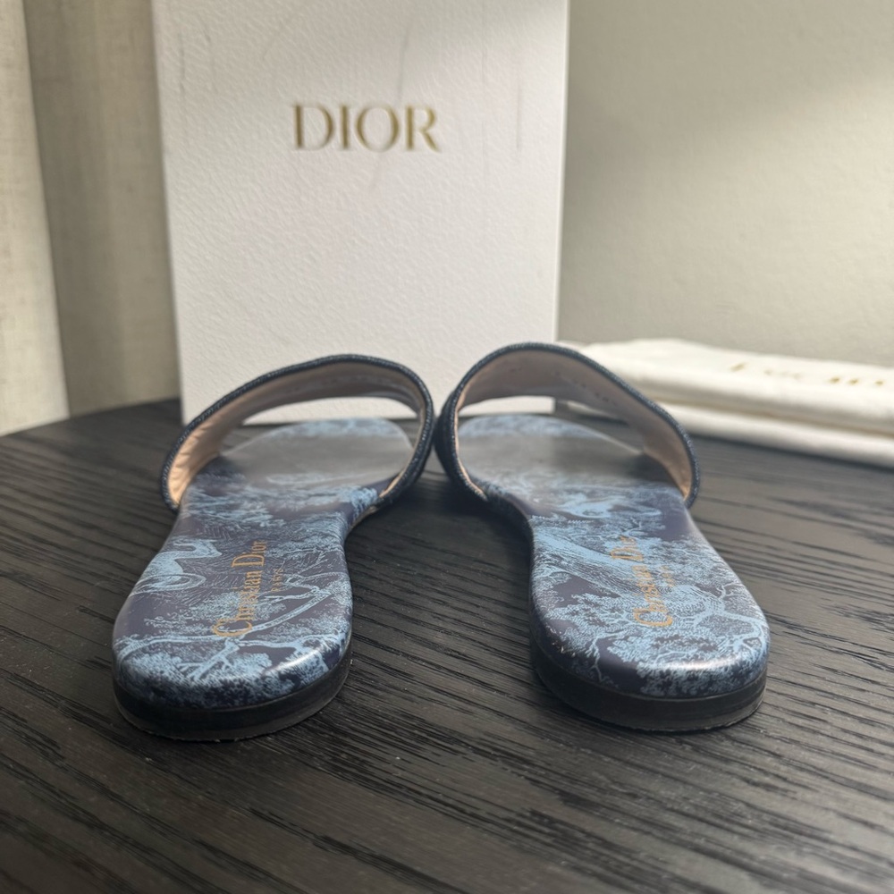 Christian Dior Dway Slide Sandal Embroidered Logo Blue 38.5 - Picture 6 of 8